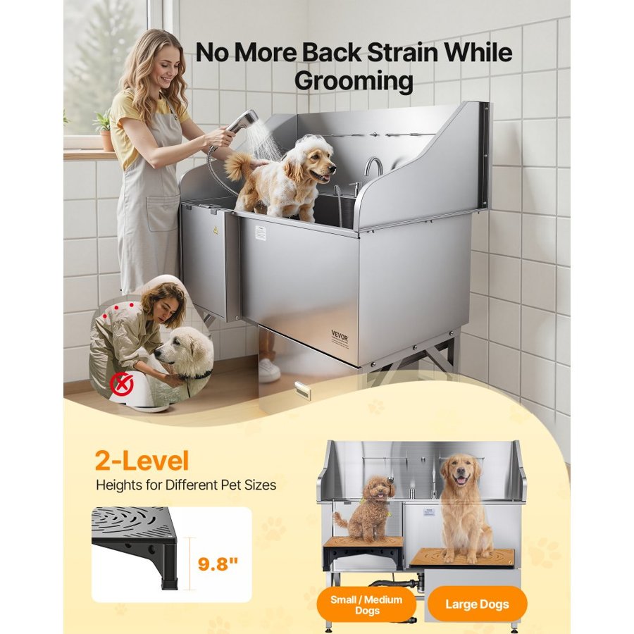 VEVOR Pet Bath Station - 61 Inch, 304 Stainless Steel Tub