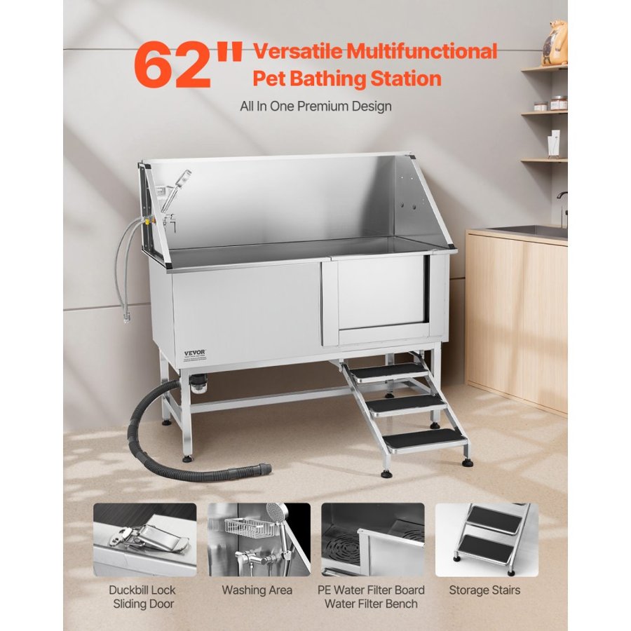 VEVOR Stainless Dog Wash Station – 62 Inch, 440 lbs Capacity