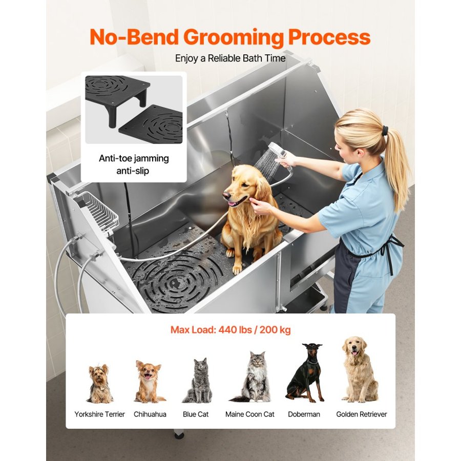 VEVOR Stainless Dog Wash Station – 62 Inch, 440 lbs Capacity