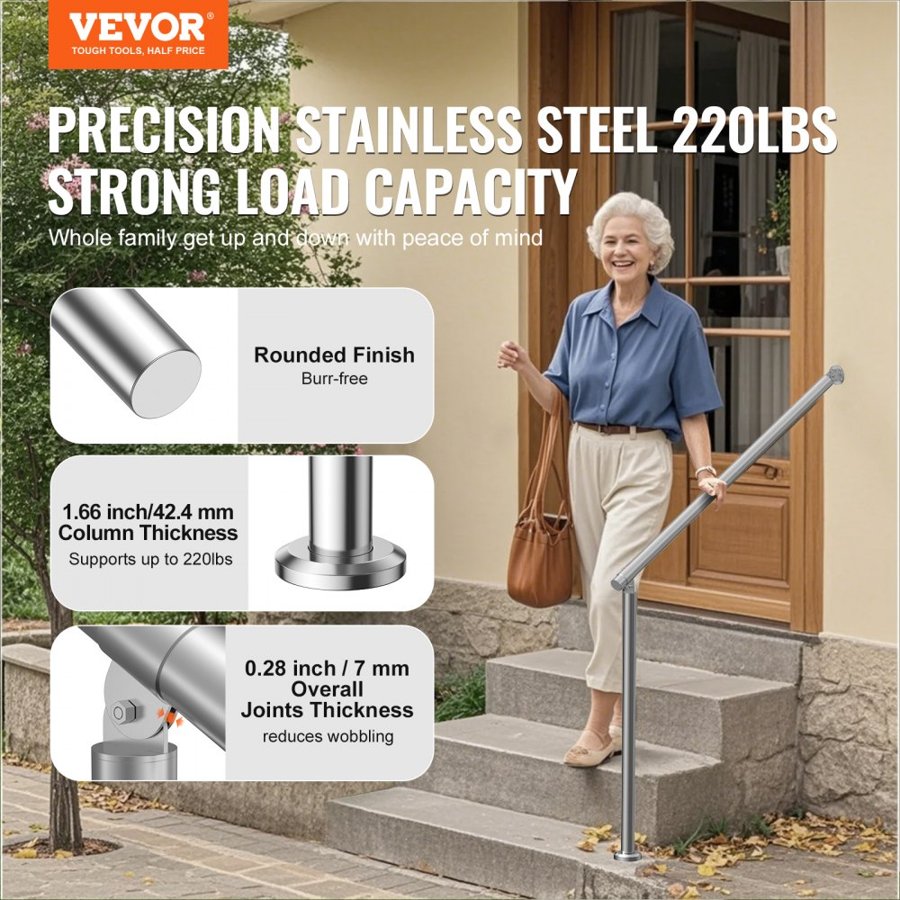 VEVOR Handrail for Seniors – 39.4", 220lbs, Wall/Floor Mount