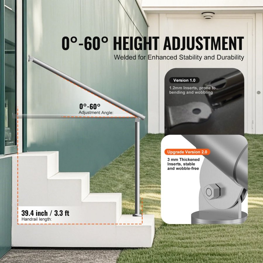 VEVOR Handrail for Seniors – 39.4", 220lbs, Wall/Floor Mount