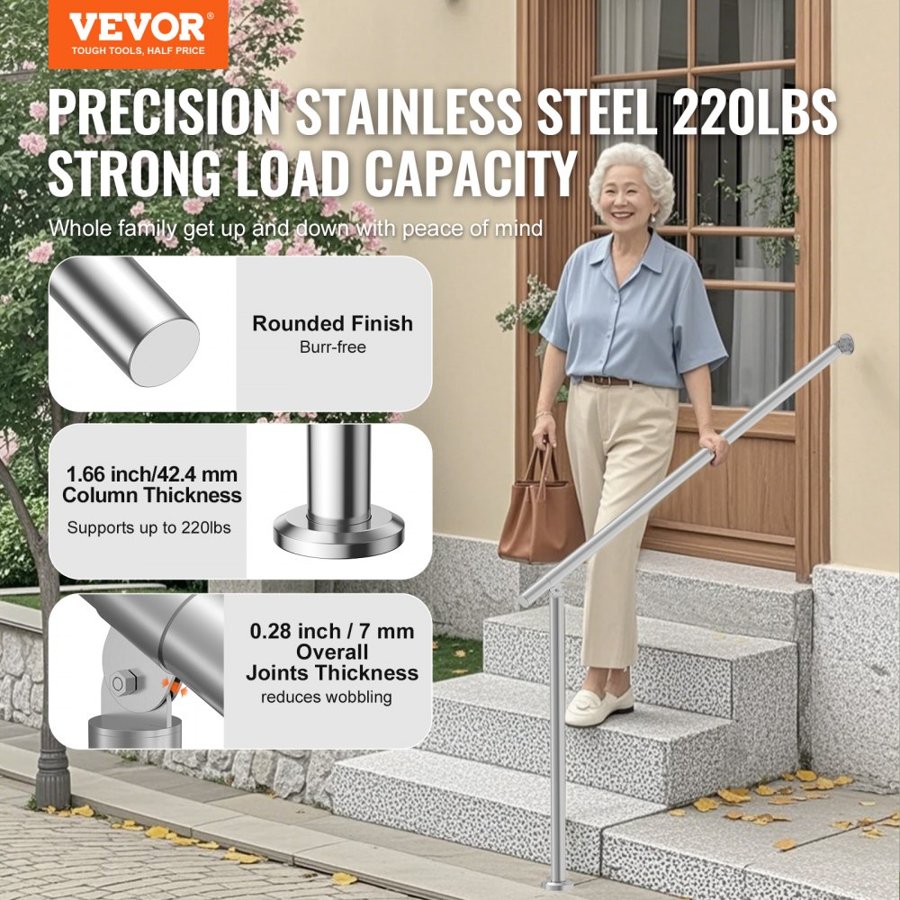VEVOR Steel Handrails for Outdoor Steps – 47.2 in, 220lbs