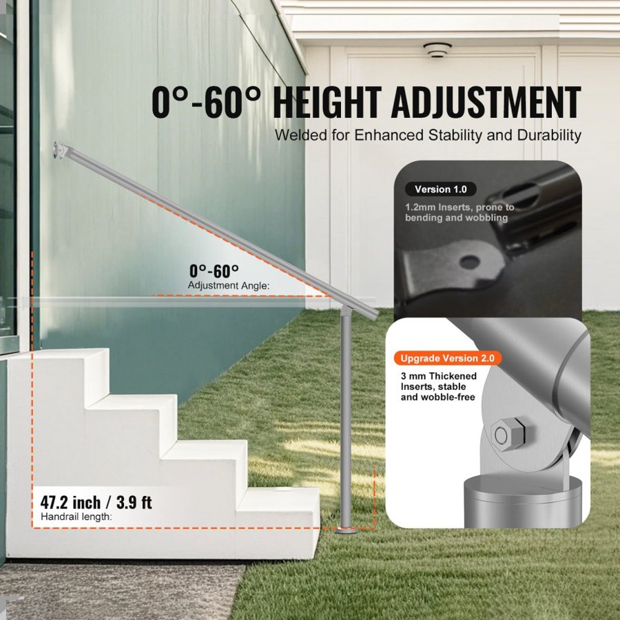 VEVOR Steel Handrails for Outdoor Steps – 47.2 in, 220lbs