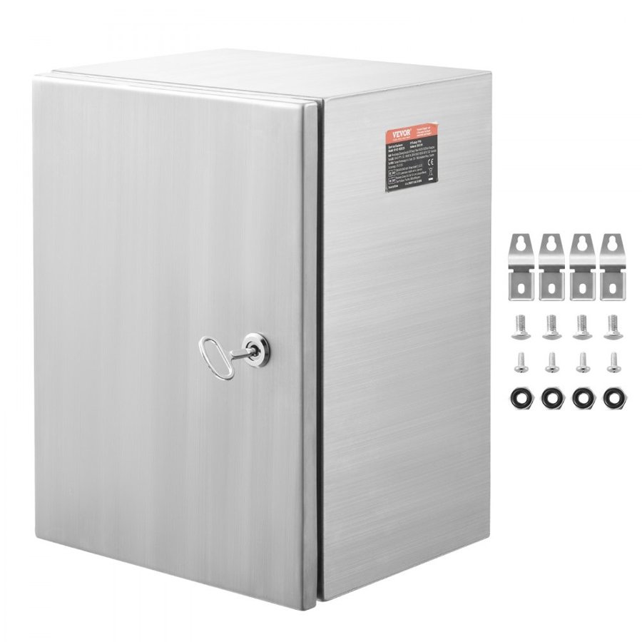VEVOR Steel Electrical Box, 50.8 x 40.6 x 20.3 cm, 304 Stainless Steel Electrical Enclosure Box, Wall-Mounted Outdoor Electrical Electronic Equipment Enclosure with Mounting Plate Hinges Lock, IP66 Waterproof