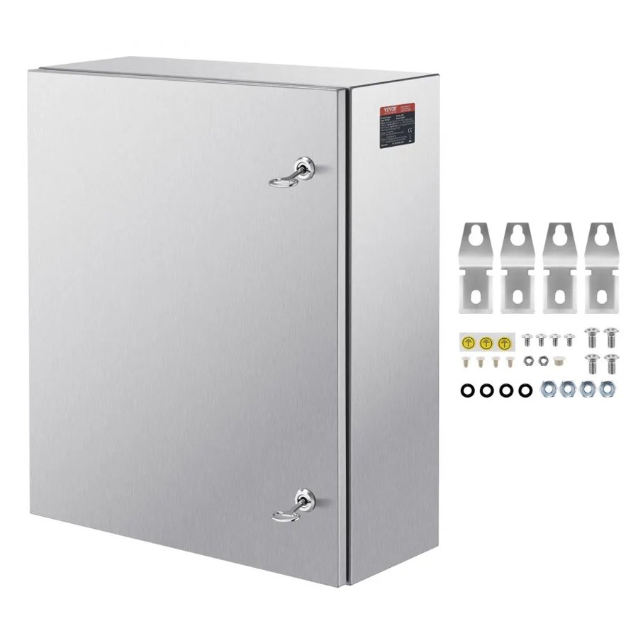 VEVOR Steel Electrical Box, 60x50x20 cm, 304 Stainless Steel Electrical Enclosure Box, Wall-Mounted Outdoor Electrical Electronic Equipment Enclosure with Mounting Plate Hinges Lock, IP66 Waterproof