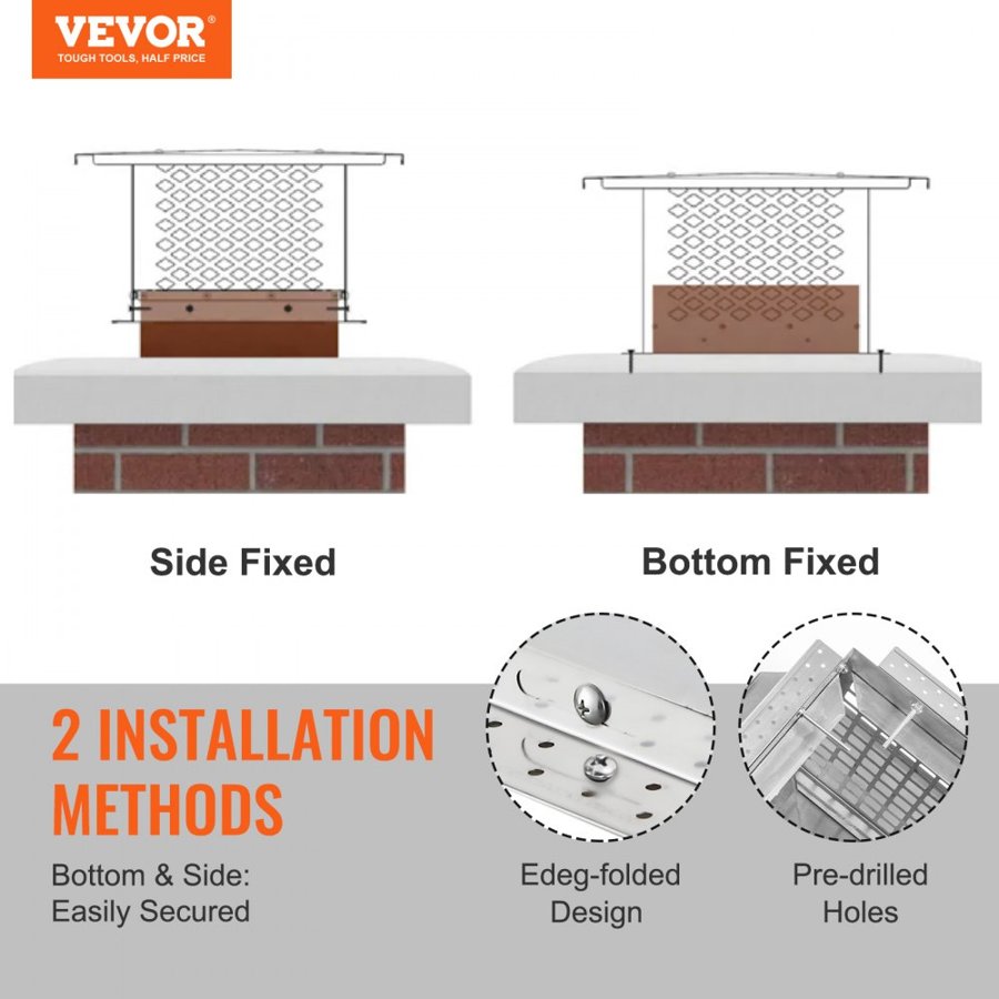 VEVOR Chimney Cap, 431.8x431.8mm, 304 Stainless Steel Fireplace Chimney Cover, Not Easily Toppled & Practical Accessories & Easy Installation, Fits Mesh Flue Covers Outside Clay Flue Shingles, Silver