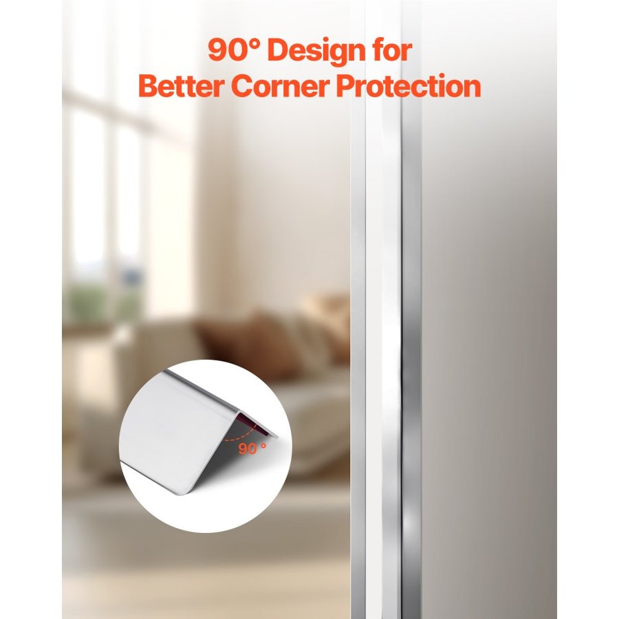 VEVOR Stainless Steel Wall Corner Protector, 50 x 50 x 1217 mm, 10 Pack Metal Corner Guards, 304 Stainless Steel Edge Trim 90-Degree Angle for Home,Office,Commercial Wall Protection, with 3m Tape