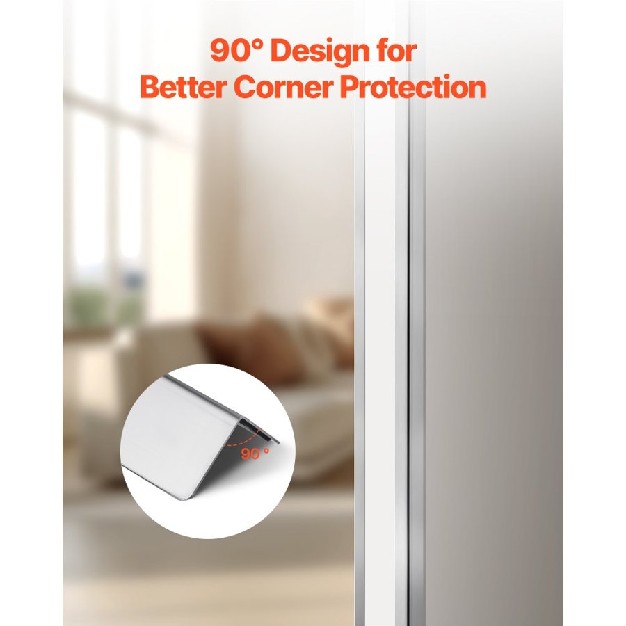 VEVOR Stainless Steel Wall Corner Protector, 38 x 38 x 2436 mm, 10 Pack Metal Corner Guards, 304 Stainless Steel Edge Trim 90-Degree Angle for Home,Office,Commercial Wall Protection, with 3m Tape