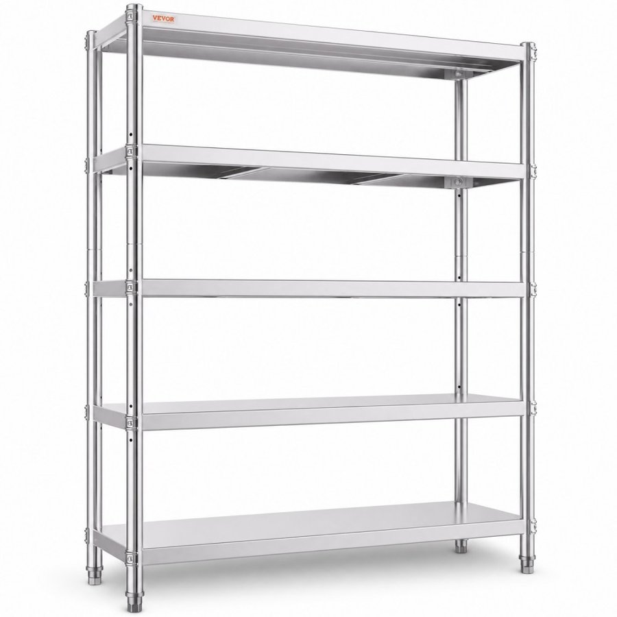 VEVOR Shelving Unit 48x18.5 Inch Storage Shelves 5-Tier shelving Units And Storage Adjustable Shelf Storage Unit Adjustable Feet Shelving Units Stainless Steel Kitchen Shelves