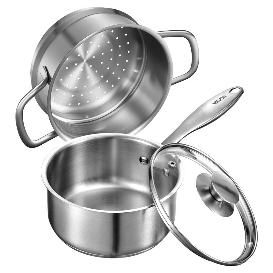 VEVOR 1.5 QT Saucepan Stainless Steel – 2 in 1, 600°F