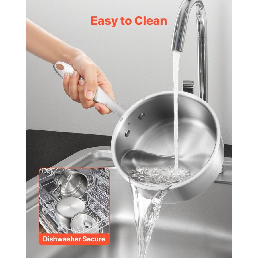 VEVOR 1.5 QT Saucepan Stainless Steel – 2 in 1, 600°F