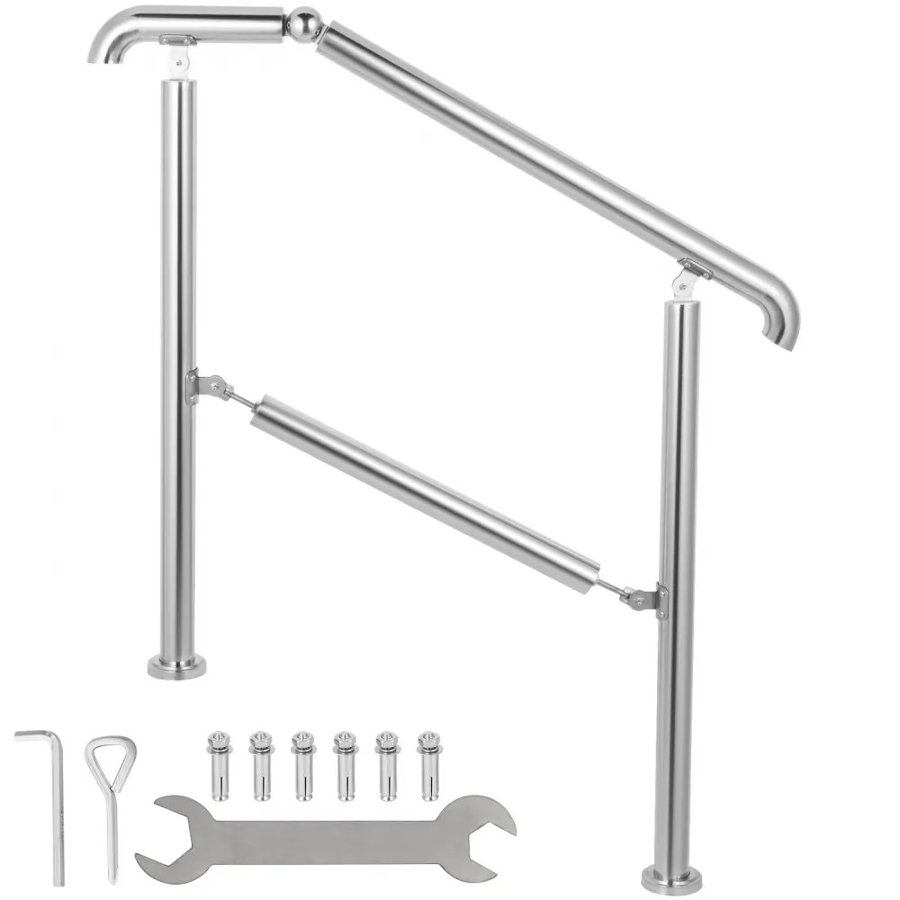 VEVOR 3 Step Railing Stainless Steel Transitional Handrail fit for Level Surface and 1 to 3 Steps Adjustable Stair Railing Indoor Outdoor Step Railings 99.8 kg Capacity W/ Installation Kit Porch DIY