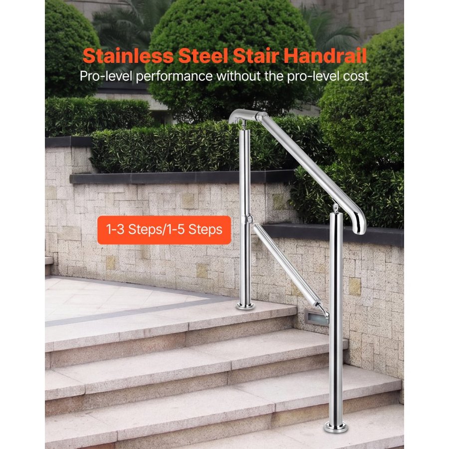 VEVOR 5 Step Hand Rail – Stainless Steel, 200kg, 0-45°