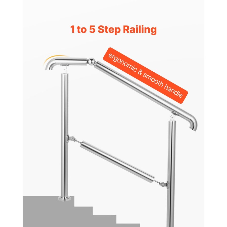 VEVOR 5 Step Hand Rail – Stainless Steel, 200kg, 0-45°