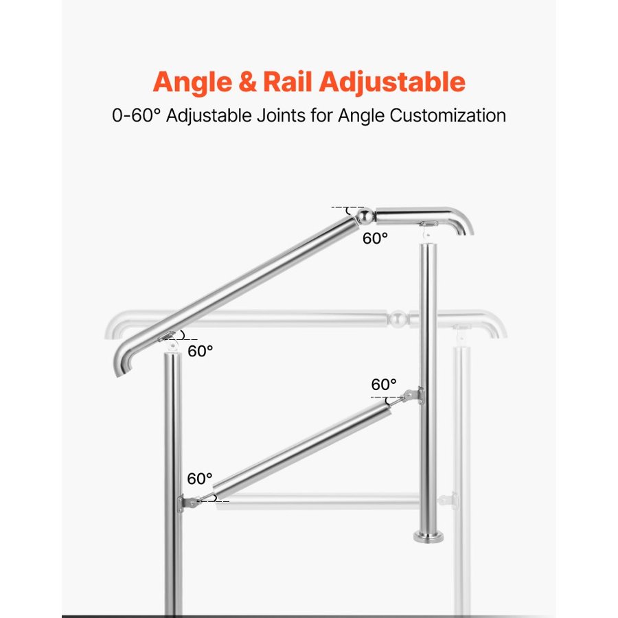 VEVOR 5 Step Hand Rail – Stainless Steel, 200kg, 0-45°