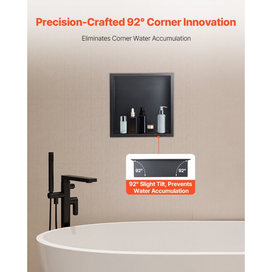 VEVOR Shower Niche, 33.0 x 33.0 x 10.2 cm Recessed Wall Niche, Heavy-duty Stainless Steel Modern Soap & Shampoo Storage Organizer, Sealed Waterproof, Durable & Easy to Install, Black for Bathroom