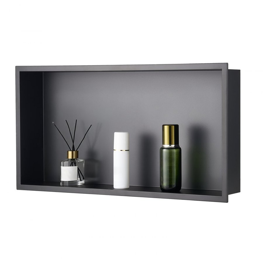 VEVOR Shower Niche, 33.0 x 63.5 x 10.2 cm Recessed Wall Niche, Heavy-duty Stainless Steel Modern Soap & Shampoo Storage Organizer, Sealed Waterproof, Durable & Easy to Install, Black for Bathroom