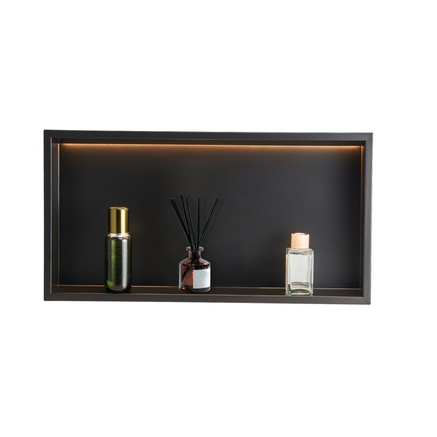 VEVOR Shower Niche, 33.0 x 63.5 x 10.2 cm Recessed Wall Niche With LED Strip, Heavy-duty Stainless Steel Modern Shampoo Storage Organizer, Sealed Waterproof, Easy to Install, Black for Bathroom