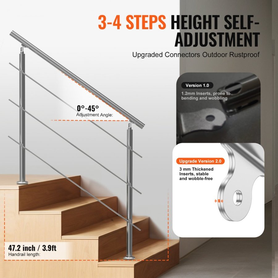 VEVOR Outdoor Handrails for Steps – 47.2 in, 0-45°, 220lbs