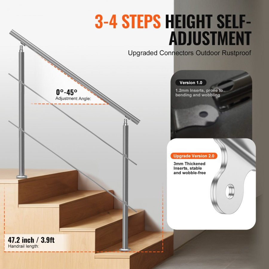 VEVOR Outdoor Hand Railings for Steps – 47.2", 220 lbs