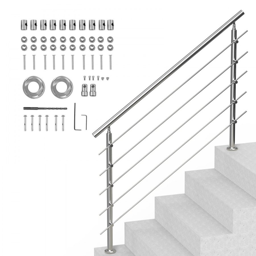 VEVOR Handrail for Decking Steps – 59 in, 5 Crossbars, Steel