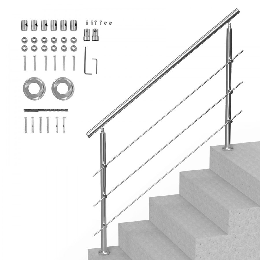 VEVOR Handrail for Outdoor Steps – 59 In, 3 Crossbars