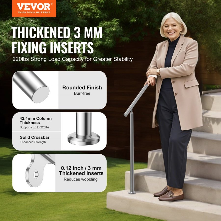 VEVOR Stainless Steel Step Railing – 59.1 In, 220 Lbs