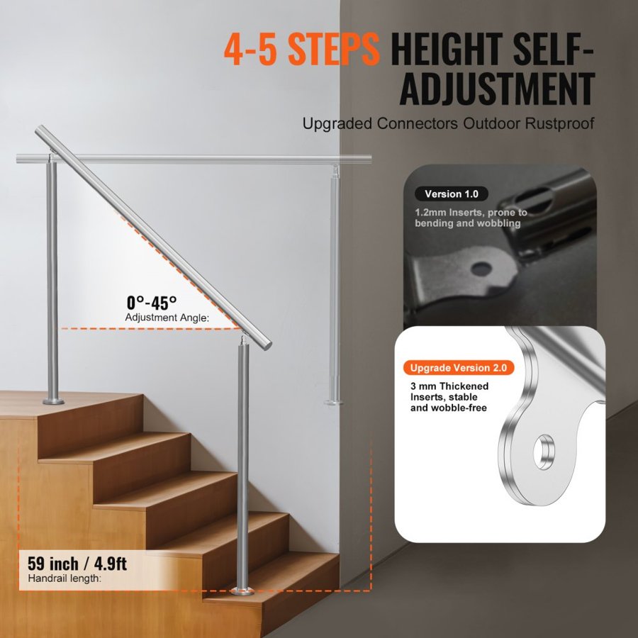 VEVOR Stainless Steel Step Railing – 59.1 In, 220 Lbs