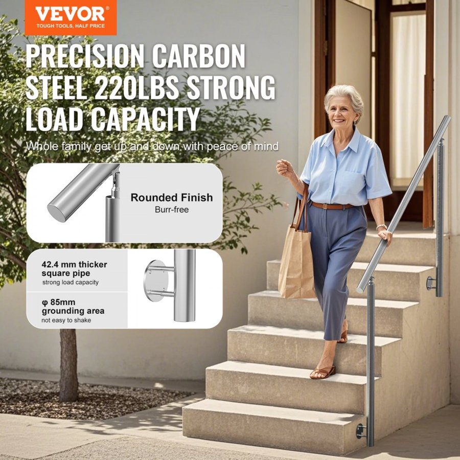 VEVOR Side Mounted Handrail for Outdoor Steps – 59",0-45°