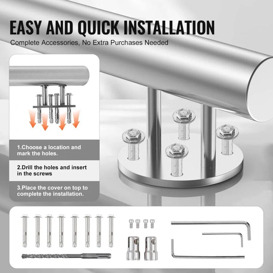 VEVOR Side Mounted Handrail for Outdoor Steps – 59",0-45°