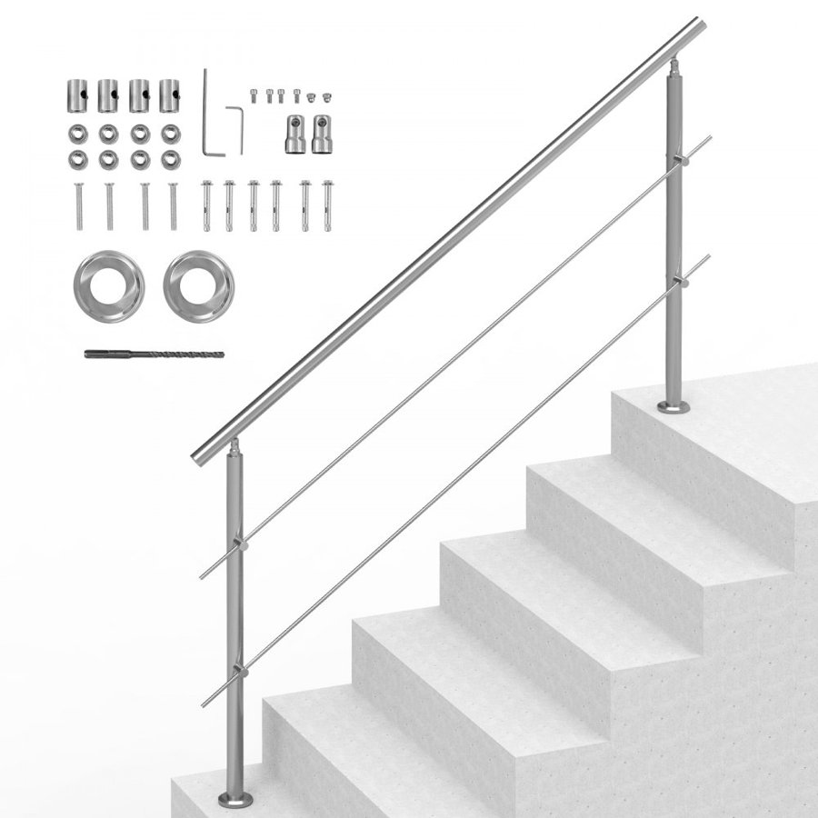 VEVOR Outdoor Staircase Handrail – 5.9 ft, 2 Crossbars