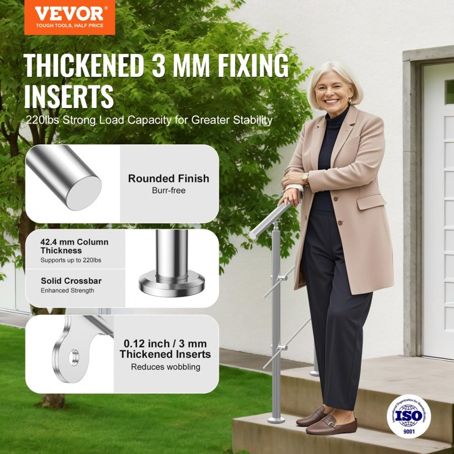VEVOR Exterior Hand Railing for Steps – 31.5 in, 2 Crossbars