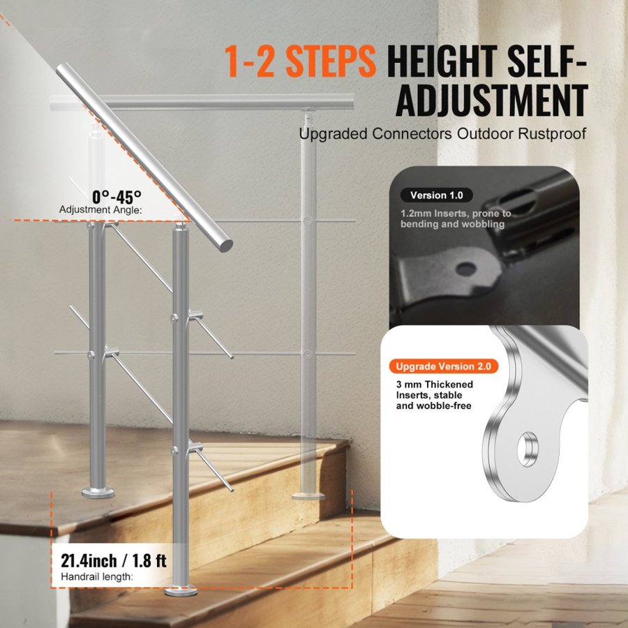 VEVOR Exterior Hand Railing for Steps – 31.5 in, 2 Crossbars