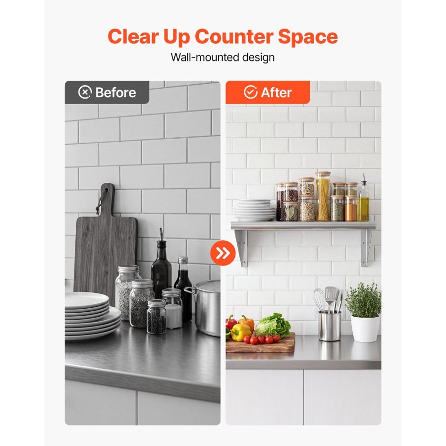 VEVOR Stainless Steel Kitchen Shelf – 305x610mm, 113 kg Load