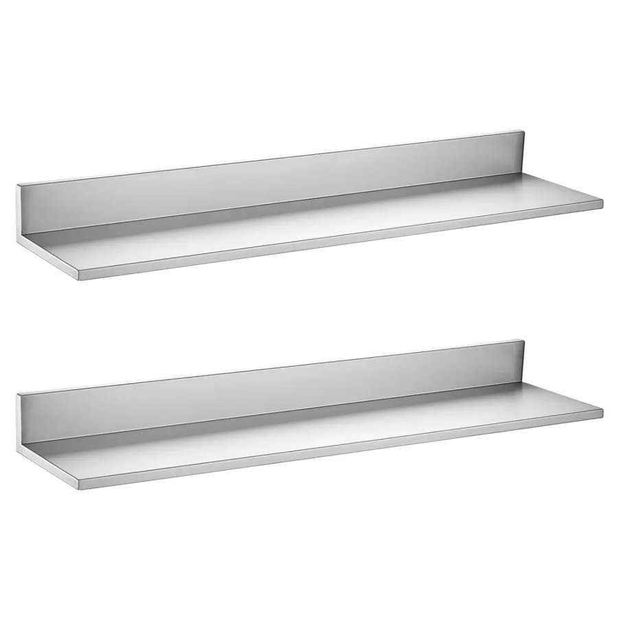 VEVOR Stainless Steel Shelf 218 x 914 mm 2-Pack Wall Mount Floating Shelf, Heavy Duty L-Shaped Commercial Shelves, 30kg Strong Capacity, Easy to Clean for Restaurant, Home Kitchen, Garage