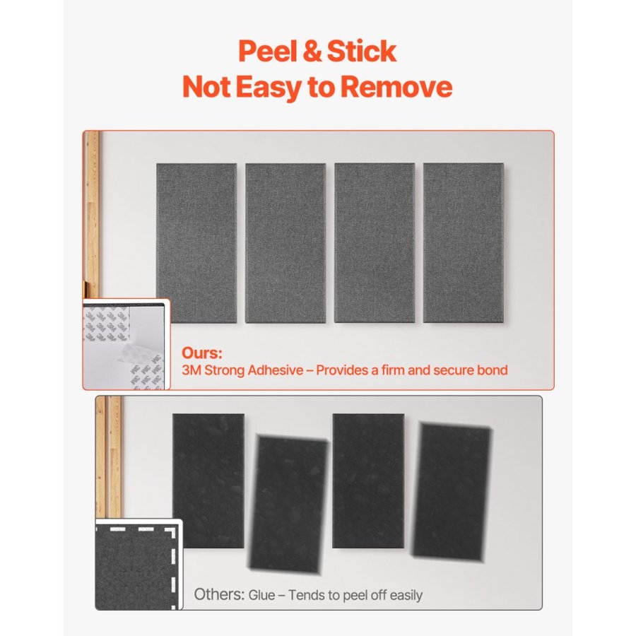 VEVOR 4 PCS Acoustic Panels, 2 inch Thick 23.6 x 11.8 inch Fiberglass Sound Absorbing Panels, Self-adhesive Soundproof Wall Boards, for Studios, Office, Home Theater,Meeting Room, Gray