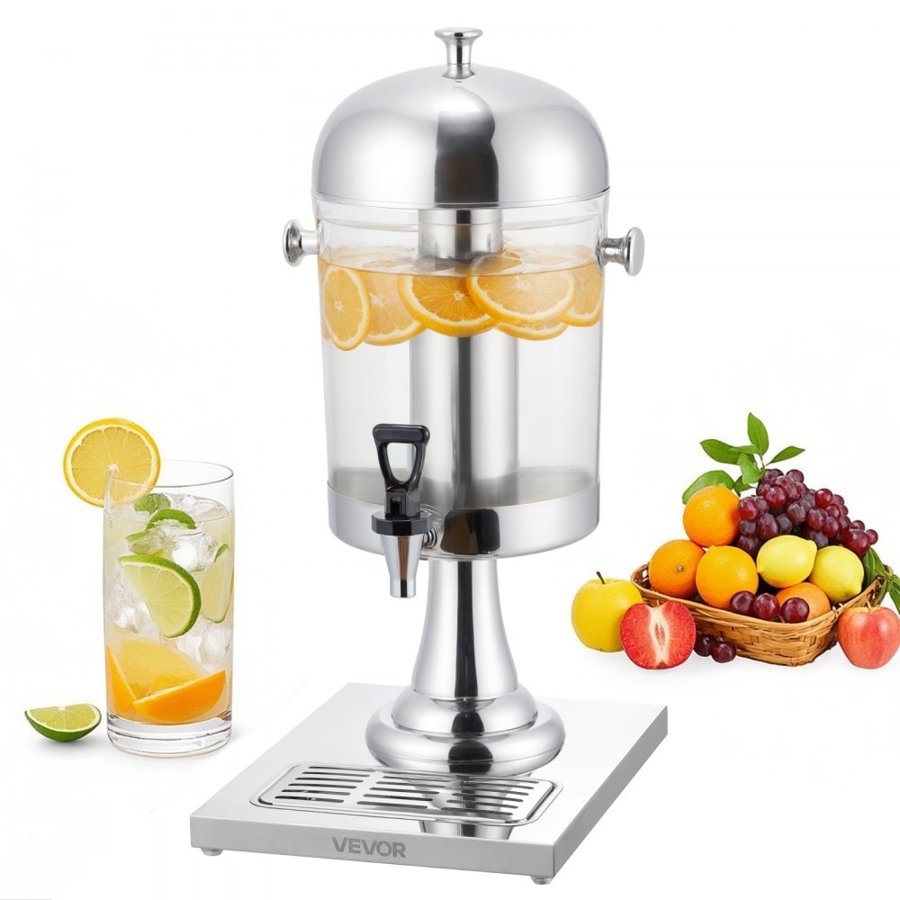 VEVOR Beverage Dispenser, 8L Drink Dispenser for Parties, Stainless Steel + Plastic Juice Dispensers with Spigot Ice Chamber Tray, Iced Tea Lemonade Juice Dispensers, for Restaurants, Hotels