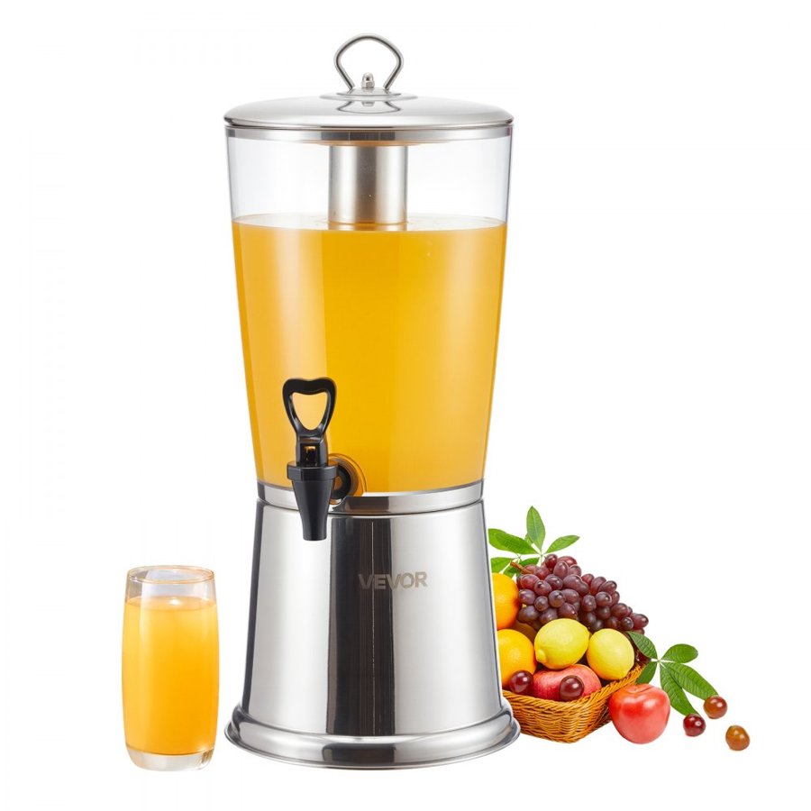 VEVOR Beverage Dispenser, 8L Drink Dispenser for Parties, Stainless Steel + Plastic Juice Dispensers with Spigot Ice Chamber, Iced Tea Lemonade Juice Water Dispensers, for Restaurants, Hotels
