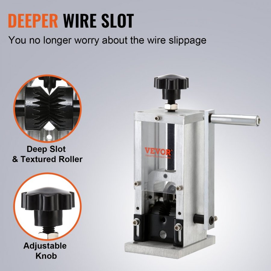 VEVOR Manual Wire Stripping Machine, 1.5 mm-30 mm Copper Stripper with Hand Crank or Drill Powered, Visible Stripping Depth Reference, Portable Aluminum Frame Wire Peeler for Scrap Copper Recycling
