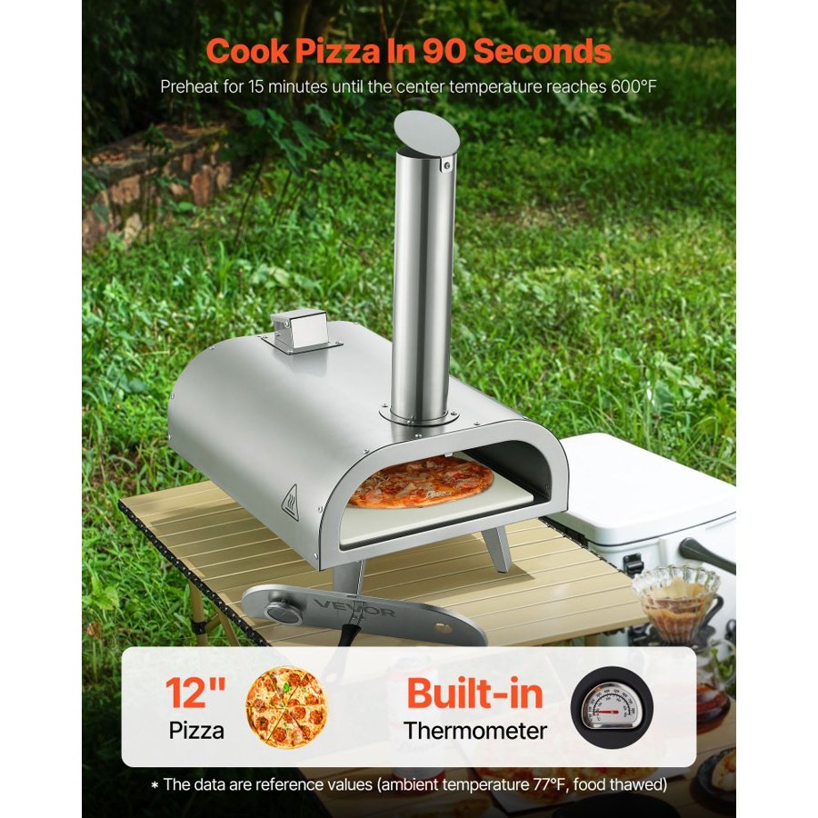 VEVOR Pellet Stove Pizza Oven – 12 Inch, 1000°F, 430 Steel