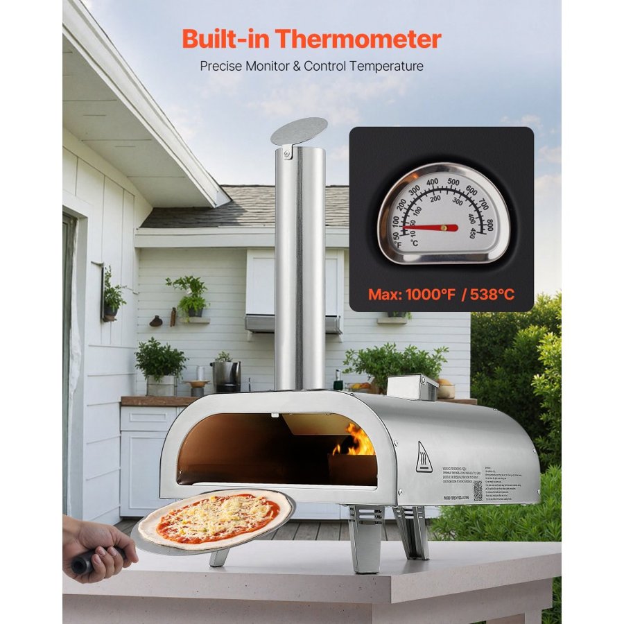 VEVOR Pellet Stove Pizza Oven – 12 Inch, 1000°F, 430 Steel