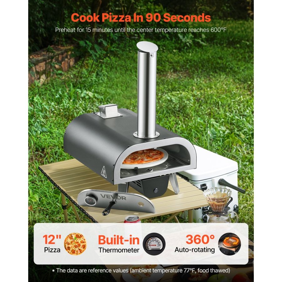 VEVOR Outdoor Pizza Oven, 12 in Wood Fired Pizza Ovens, Pellet Pizza-Stove with Thermometer & Electric Rotation, Portable Pizza-Maker for Outside Backyard Patio Camping, Pizza-Stone, Carry Bag, Shovel
