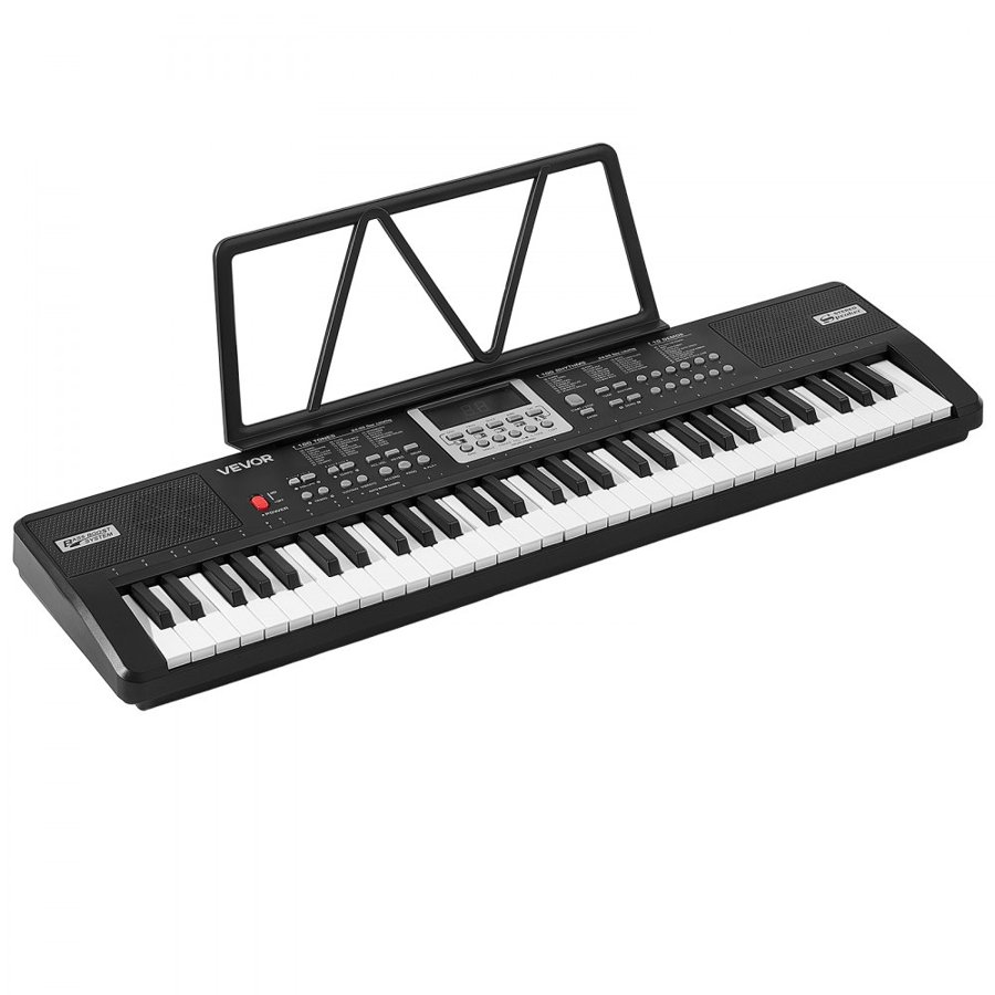 VEVOR Digital Piano 61 Keys Semi Weighted Electric Keyboard Portable Black, for Beginners, 100 Tones, 100 Rhythms, Electronic Piano, with Built-In Speaker, Headphone Jack, USB/MIDI, Sheet Music Stand