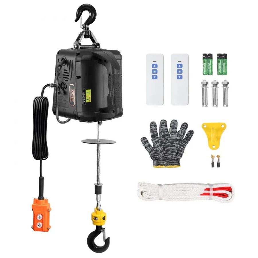 VEVOR Portable Electric Hoist Winch – 1100lbs, 1500W Power