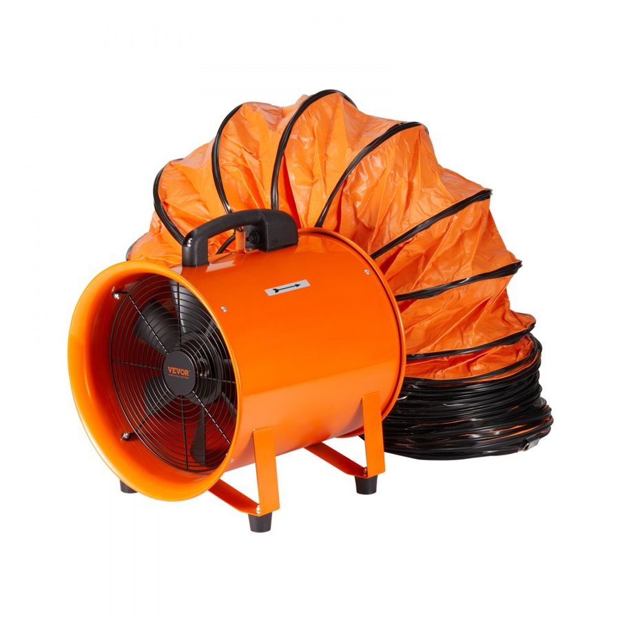 VEVOR Portable Ventilator, 254mm Heavy Duty Cylinder Fan with 5m Duct Hose, 255W Strong Shop Exhaust Blower 1720CFM, Industrial Utility Blower for Sucking Dust, Smoke, Smoke Home/Workplace