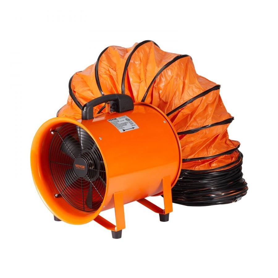 VEVOR Portable Ventilator, 203.2mm Heavy Duty Cylinder Fan with 5m Duct Hose, 145W Strong Shop Exhaust Blower 1020CFM, Industrial Utility Blower for Sucking Dust, Smoke, Smoke Home/Workplace
