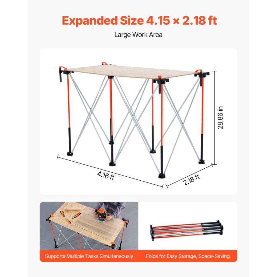 VEVOR Portable Folding Workstand, 1266 x 665 mm Collapsible Workbench, 1135 kg Weight Capacity, No Assembly Foldable Work Stand with Storage Bag, Table Top NOT Included, for Garage Workshop Outdoor