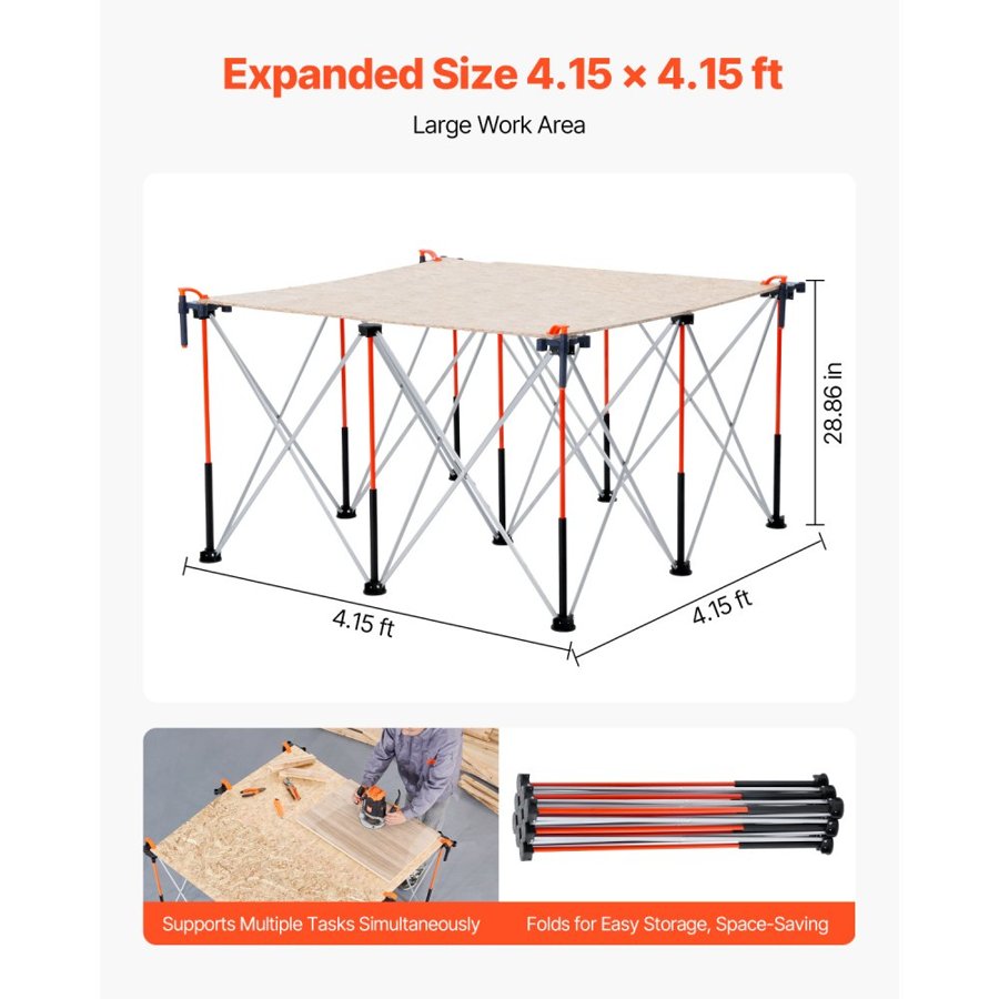 VEVOR Portable Folding Workstand, 1264 x 1264 mm Collapsible Workbench, 1589 kg Weight Capacity, No Assembly Foldable Work Stand with Storage Bag, Table Top NOT Included, for Garage Workshop Outdoor