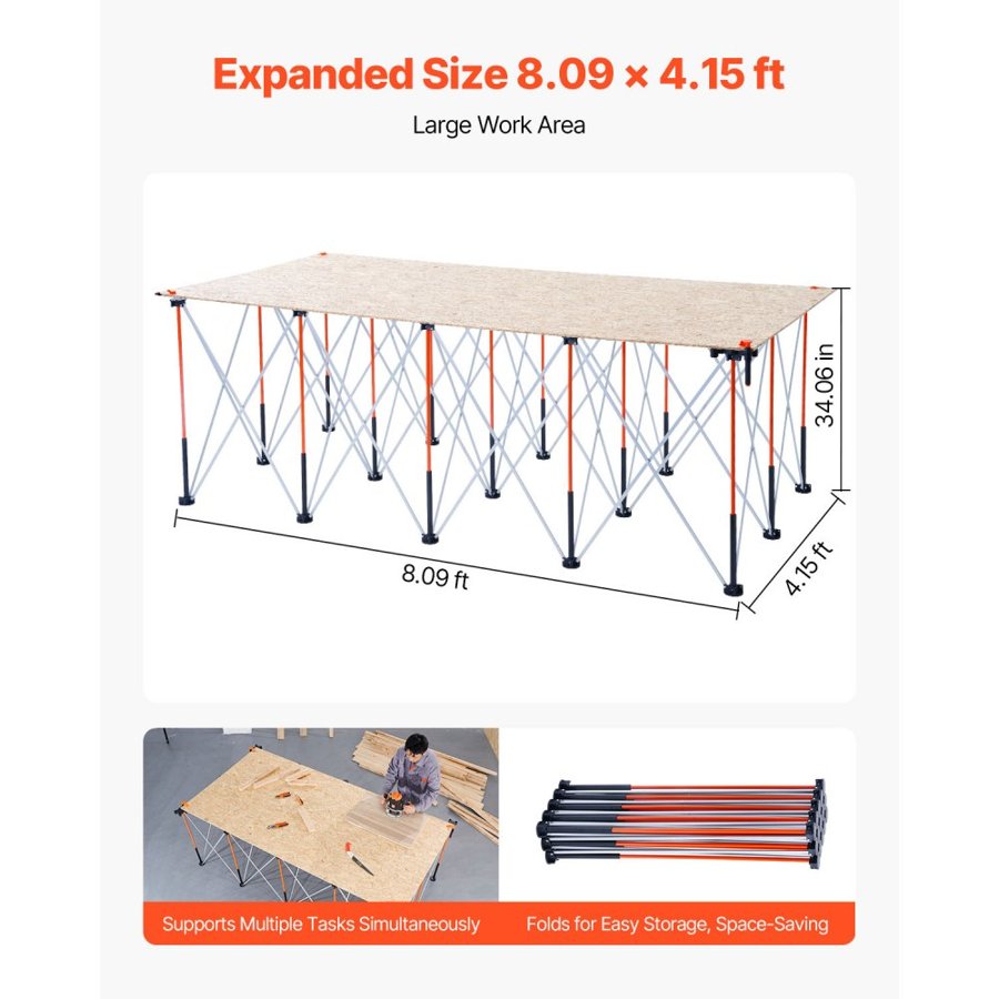 VEVOR Portable Folding Workstand, 2445 x 1255 mm Collapsible Workbench, 2724 kg Weight Capacity, No Assembly Foldable Work Stand with Storage Bag, Table Top NOT Included, for Garage Workshop Outdoor