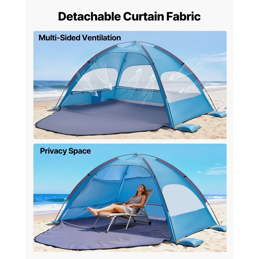 VEVOR 4 Person Beach Tent – UPF 50+, 106" x 66" x 59"
